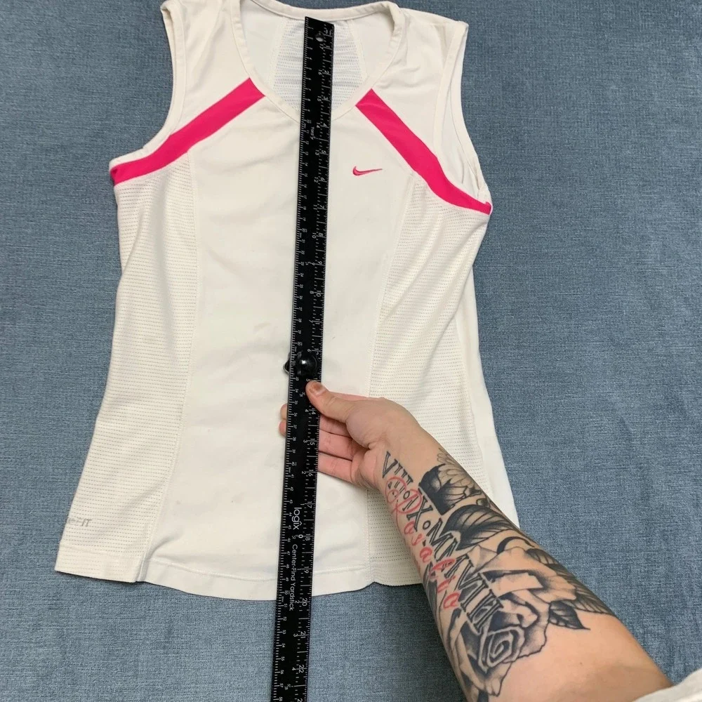 Y2K Nike Tank Top Girls M 10-12 White Pink Swoosh Logo Dri-Fit  Activewear